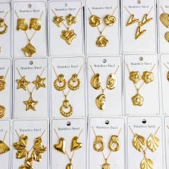 5/8/10 set/lote moda brincos de aço inoxidável e colar conjunto para mulheres estilo mix simples flores coração geométrico jóias festa - Wolf Magazine