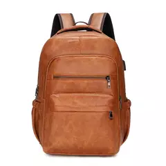 Mochila de carregamento USB de couro PU para homens, mochilas grandes para laptop, mochila masculina para adolescentes, meninos, alta qualidade - loja online