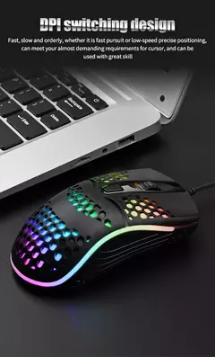 Imagem do Cabo com fio jogos 7 respiração led luz traseira do mouse óptico usb computador escavado para fora ratos computador portátil desktop 4d pc uso doméstico escritório