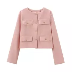 TRAF-Casaco Cropped feminino com botão dourado, blazer bomber, streetwear chique, blusa de casacos femininos, moda primavera, 2022 - loja online