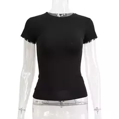 Camiseta casual de manga curta feminina, sólida, slim fit pulôveres, streetwear feminino, t-shirt base, primavera, outono, lady tops - loja online