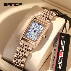 SANDA-relógio de couro com mostrador retangular para mulheres, marca superior, design de moda, design elegante, resistente à água, quartzo, movimento, vestido de negócios, novo, quente - loja online