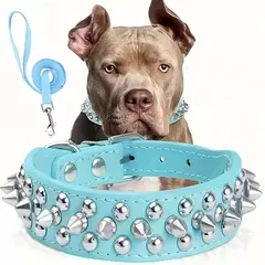 Conjunto de coleira e coleira para cachorro com pontas, coleira de couro com rebite ajustável para caminhada ao ar livre - loja online