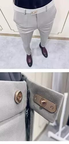 Calças justas de estiramento formal masculinas, calças casuais, roupa de cor sólida, calças de terno fashion - Wolf Magazine