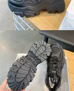 2024 novo verão preto chunky tênis casuais feminino nova moda plataforma sapatos esportivos femininos malha sapatos de plataforma de couro - comprar online