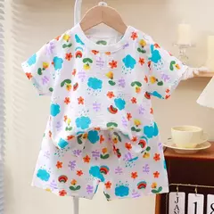 Conjunto de pijama infantil de cor sólida, roupa confortável para crianças, meninas e meninos, roupas de verão, novo