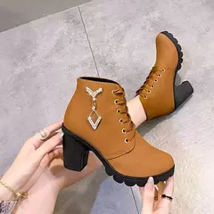 Comemore-Bota casual com cordões para mulheres, salto alto, bombas, plataforma, sapatos femininos, moda, primavera, novo, 42, 2022 - comprar online