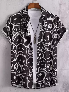 Camisa havaiana estampada geométrica masculina, blusa de praia de peito único, tops de manga curta, roupa de feriado masculina, moda flor, 2023 - comprar online