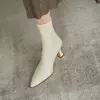 Mulheres Pointy Brown Soft Leather Brown Elastic Boots Famele Stiletto Heels Shoes Senhoras Ankle Boots Voltar Zipper Commuter Boots