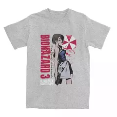 Camiseta de manga curta masculina de gola redonda 100% algodão, camisetas vintage, Biohazard 3, Jill Valentine