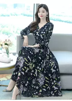 Vestido fragmentado de manga longa para mulheres, saia emagrecedora elegante, emagrecimento suaviza sua silhueta, saia linha A, além da fronteira, outono, nova, 2021 - comprar online