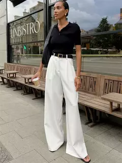 Imagem do Tossy-Calças femininas de cintura alta, roupa Y2K, retalhos brancos, calças casuais de perna larga, soltas, calças femininas finas, moda outono