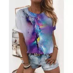 Imagem do Camiseta explosiva estampada em girassol 3D para mulheres, gola redonda, fosca, flor, moda, novo produto, 2024