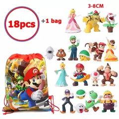 Super mario bros figuras de ação brinquedos conjunto kawaii pvc anime jogo modelo ornamentos bonecas com saco armazenamento para crianças brinquedos presentes na internet
