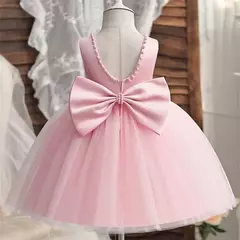 Imagem do Vestido de tule sem costas para bebé com laço grande e pérolas, 1 ° vestido de aniversário, princesa infantil, vestido baptizado, 1 a 5 anos
