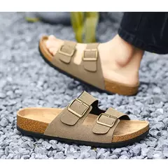 Sandálias masculinas de couro para praia, chinelo confortável, sapatos de marca original, verão 2022 na internet