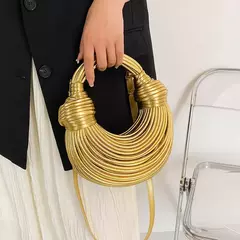 Bolsa atada corda artesanal para mulheres, embreagem noite dourada e prateada, bolsas hobo atadas, nova marca de designer, luxo e chique, 2023 - loja online