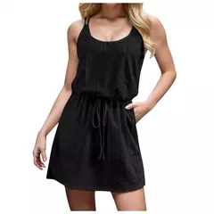 Vestido de praia feminino com cordão de cintura alta, roupa de banho, moda verão, sem mangas, biquíni monocromático - comprar online