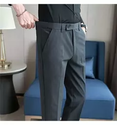 Calça de terno quente de pelúcia masculina, calça monocromática, cintura elástica, formal, negócios, fina, escritório, social, vestido, outono, inverno, 2023 - Wolf Magazine