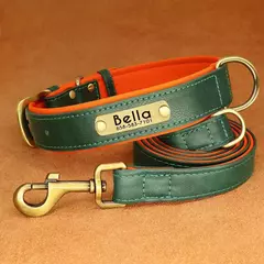 Coleira e coleira de couro pu para cães, conjunto macio e durável de couro liso, 5 pés de chumbo ajustável para cães pequenos e médios - loja online