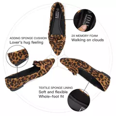 Sapatos baixos com estampa leopardo para mulheres, nó borboleta, dedo apontado, salto baixo, mocassins casuais, calçado de caminhada - comprar online