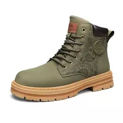 Botas de couro amarelo masculino, sapato motocicleta, tornozelo alto, caminhar, Martin, casual, diário, marca de luxo, moda na internet