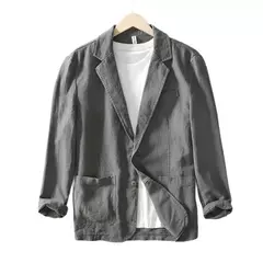 Fatos safari de algodão e linho masculinos, blazers monocromáticos, jaquetas casuais oversize, roupas de primavera, novos - Wolf Magazine