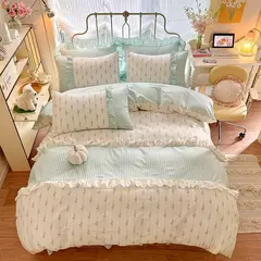 Coreano Lace Bedding Set, 100% Algodão Duvet Cover Set, Soft Capa Confortável sem Núcleo, 1 * Capa de Edredão + 2 Fronha, 3PCs - comprar online