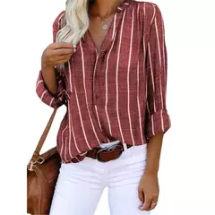 Camisas largas listradas largas para mulheres, blusas da moda vintage, tops jovens elegantes, casual, outono - loja online