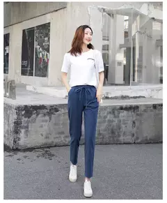 Imagem do Calça feminina harém de linho algodão, elástico sólido na cintura, cores doces, calça casual feminina, primavera, verão