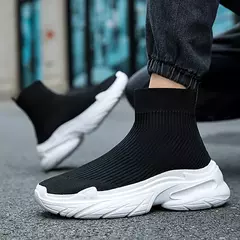 Sapatilha de tecelagem voadora masculina, popular, confortável, casual, leve, tênis masculino esportivo ao ar livre, meia da moda na internet