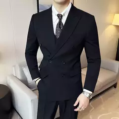 Fato de trespassado estilo britânico masculino, negócio formal, slim fit, smoking casual, festa de casamento, conjunto de 3 peças - loja online