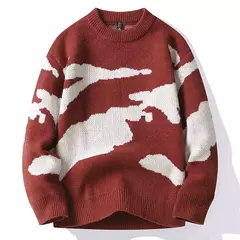 Suéter de malha com padrão de nuvens masculino, suéteres de casal, gola redonda, manga comprida, pulôver Harajuku masculino, casual, fofo, outono, 2023 - loja online