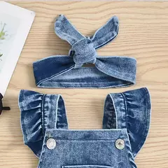 Roupas jeans sem mangas para meninos e meninas, pijama casual triangular rastejante, moda retrô, 2 peças - Wolf Magazine