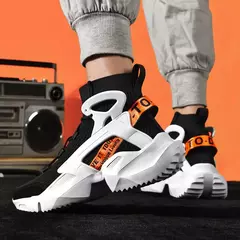 Sapato masculino de meia alta, tênis ao ar livre, esportes de corrida, respirável, lazer, verão, elástico, leve, tamanho grande, voando - loja online