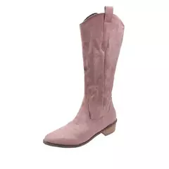 Botas de cowboy ocidentais bordadas para mulheres outono dedo do pé apontado salto grosso botas altas do joelho mulher solta couro do plutônio longo botas mujer - loja online