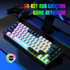 Teclado para jogos com fio USB, 68 teclas, 20 RGB Backlight, Keycaps preto e branco, Windows Laptops, Computador - Wolf Magazine