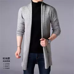 Imagem do Cardigã fino de malha masculino, 5 cores, casacos de suéter, jaqueta justa, monocromática, roupa casual, novo, 2023