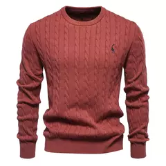 Imagem do AIOPESON-Suéteres masculinos de algodão bordados em girafa, pulôver com gola redonda, clássico estampado torção, malha masculina