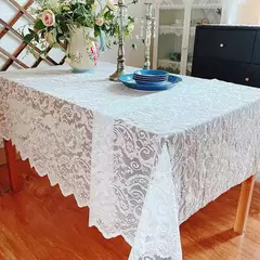 Toalha de renda branca para mesas retangulares, recepção de casamento, festa de aniversário, estilo vintage