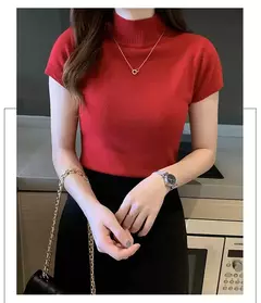 Camiseta feminina com gola meia-alta, blusa casual, estilo coreano, elegante, roupa de cor sólida, primavera e verão, moda - Wolf Magazine