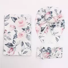 Recém-nascido Swaddle Wrap, Recebendo Cobertor para Recém-nascidos, Acessórios Bebês, Soft Floral Headband, Chapéu, Itens de cama, 3 Pcs por Conjunto - comprar online
