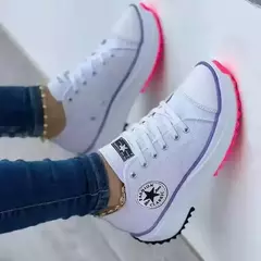 Tênis de lona padrão para mulheres, sapatos casuais, dedo do pé redondo, renda plana, novo, outono, 2024
