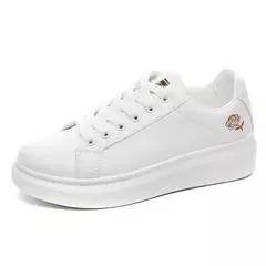 Sapatilhas bordadas com cordões florais para mulher, tênis de corrida, branco, respirável, casual, moda, primavera, outono, 2023 - loja online