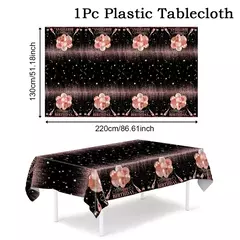 Toalha de mesa descartável para festa de aniversário, capa de mesa para homens e mulheres, ouro rosa, preto, dourado, velho, material de festa na internet
