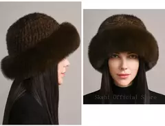 Chapéu de pele de vison genuíno para mulheres gorro de malha natural de luxo chapéu de malha artesanal pele de raposa real moda inverno quente, novo - comprar online