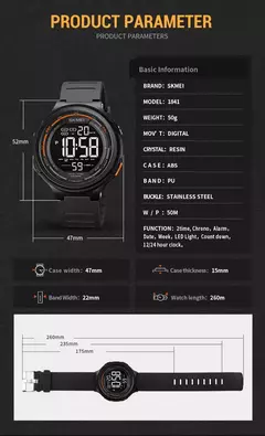 SKMEI-1841 Luxo Digital Sports Watch para homens, relógio de pulso impermeável, cronômetro, contagem regressiva, relógio militar, 1560 na internet