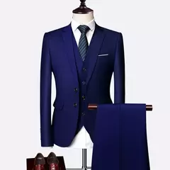 Terno de casamento fino com três peças para homens, conjuntos monocromáticos de negócios e escritório, blazer grande, calça e colete, moda luxo