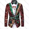 Ternos masculinos de manga comprida, Padrão 3D Print, Botões, Christmas Street, Design de moda, XS-6XL, Presente de Natal, 2024