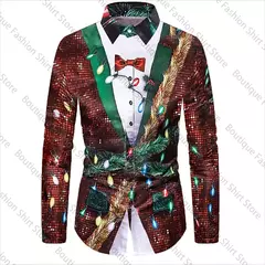 Ternos masculinos de manga comprida, Padrão 3D Print, Botões, Christmas Street, Design de moda, XS-6XL, Presente de Natal, 2024